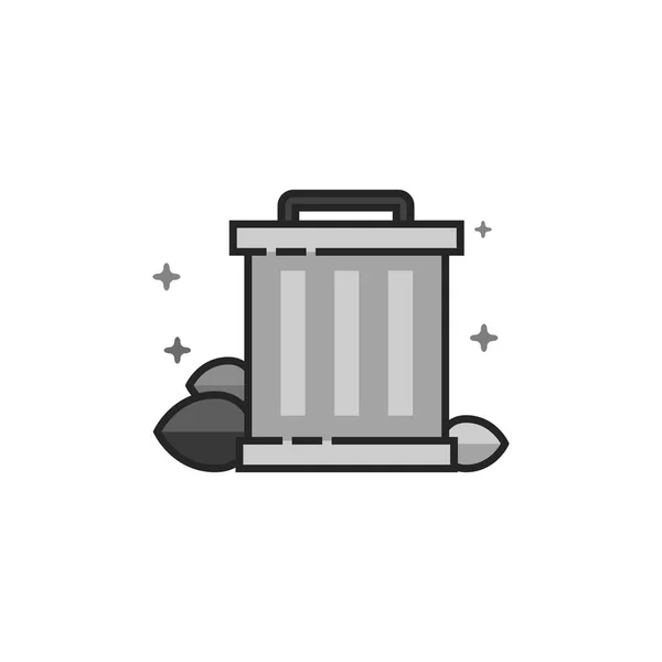 Trash Bin Icon Flat Outlined Grayscale Style Vector Illustration — Stock Vector