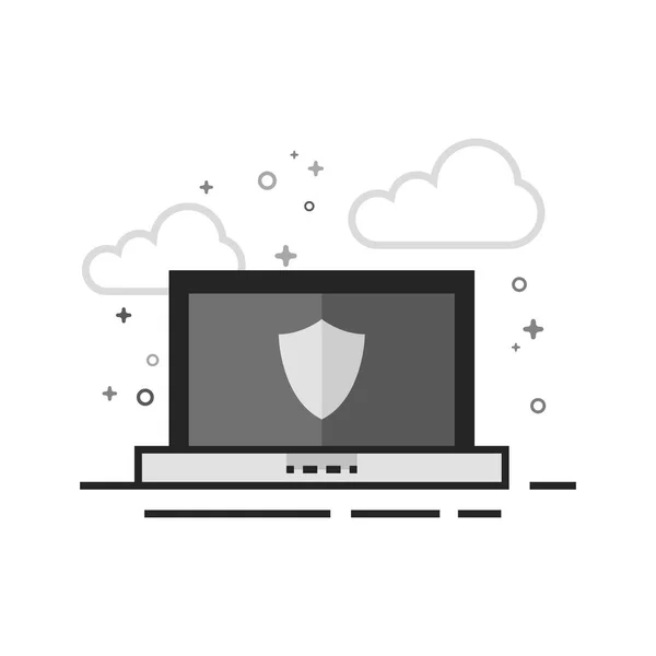 Flat Grayscale Icon - Laptops antivirus — Stock Vector