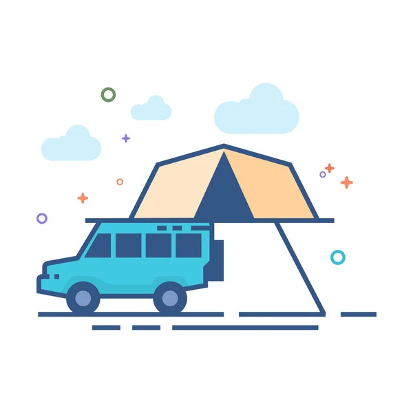 Draagbare Camping Tent Pictogram Overzicht Egale Kleurstijl Vectorillustratie — Stockvector