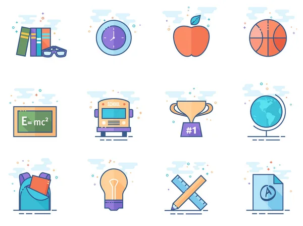 School Icon Series Flat Color Style Vector Illustration — Stock Vector