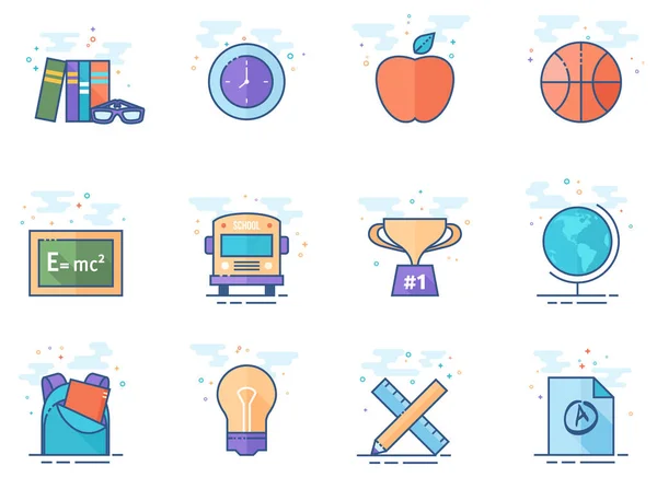 Icono Escuela Serie Estilo Color Plano Ilustración Vectorial — Archivo Imágenes Vectoriales