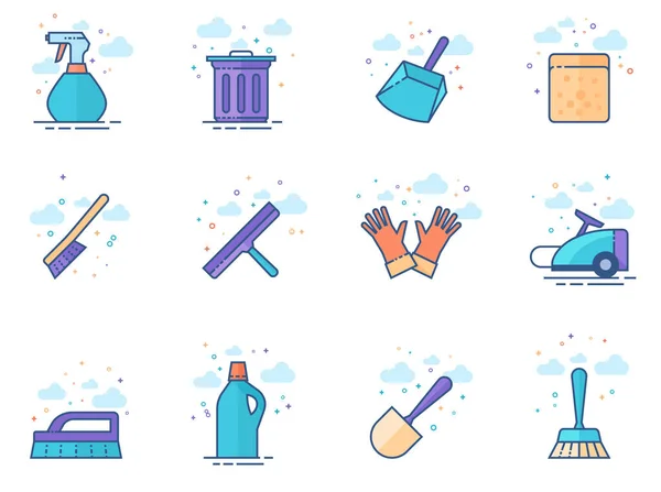 Cleaning Tool Icon Series Flat Color Style Vector Illustration — Stock Vector