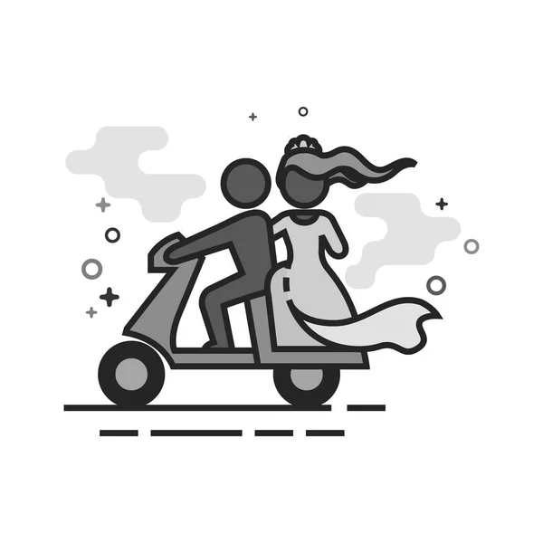 Flat Grayscale Icon - Wedding Scooter — Stock Vector