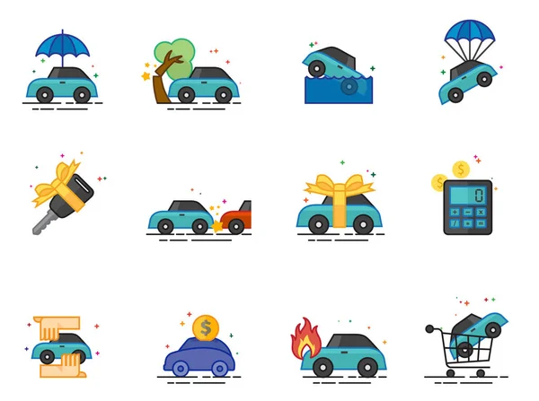 Iconos Seguro Coche Estilo Color Plano Ilustración Vectorial — Archivo Imágenes Vectoriales