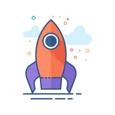 Seviyelendirilmiş düz renk stili simgesini roket. Vektör çizim.