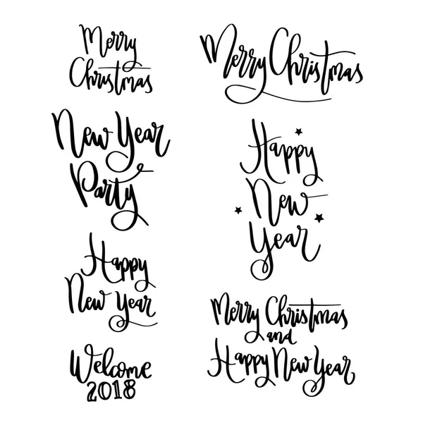 Set Lettering Words Merry Christmas Greeting Isolated White — Stock Vector