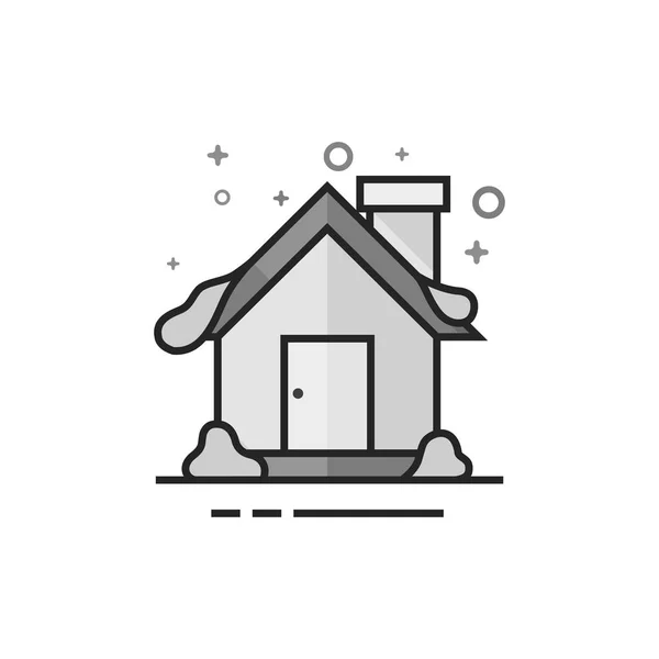 Haus Mit Schnee Symbol Flachen Graustufenstil Vektorillustration — Stockvektor