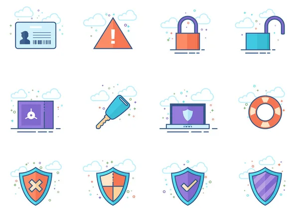 Serie Iconos Seguridad Estilo Color Plano Ilustración Vectorial — Archivo Imágenes Vectoriales