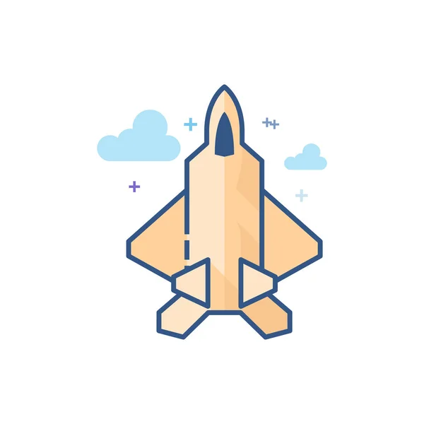 Fighter Jet Icon Outlined Flat Color Style Vector Illustration — Stock Vector