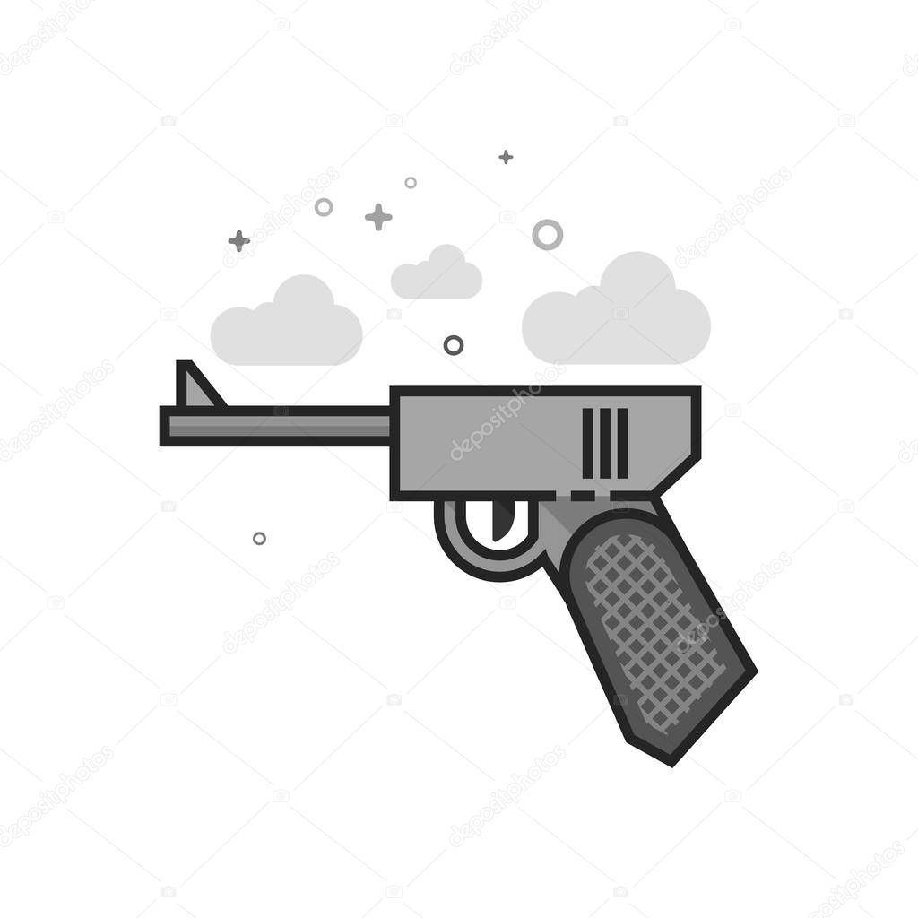 Hand gun icon in flat outlined grayscale style. Vector illustration.