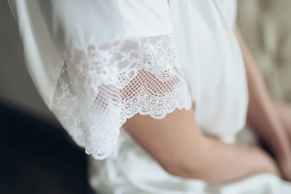 Primo piano di pizzo di abito da sposa — Foto Stock