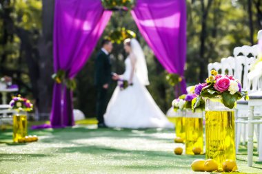 Gelin ve Damat Düğün kemer sandalye ile her iki tarafta duran