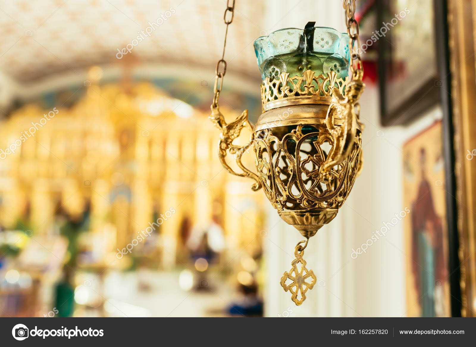 Orthodox icon lamp. Church attribute. Lampstand Church. Christianity