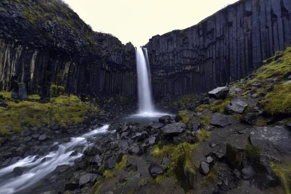 Cachoeira Svartifoss e colunas de basalto Islândia — Fotografia de Stock