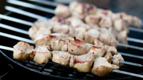 Grilling barbecue hot steak — Stock Video