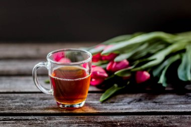 çay süt ahşap arka plan