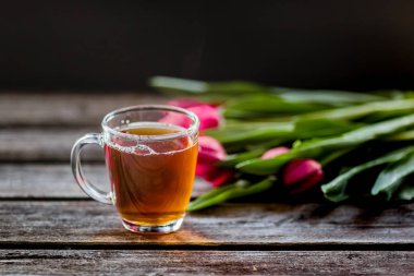 çay süt ahşap arka plan