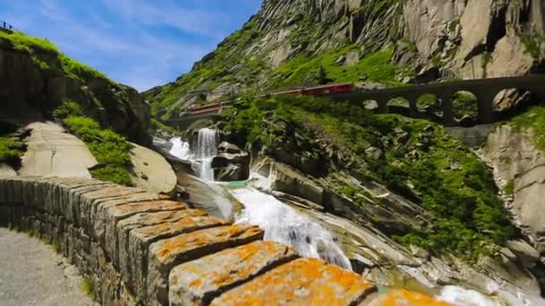 Switzerland bridge alps river — Stock Video