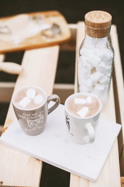 Cups of cocoa with marshmallow — Stock Photo, Image