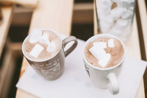 Cups of cocoa with marshmallow — Stock Photo, Image