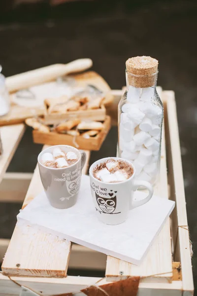 Cups of cocoa with marshmallow — Stock Photo, Image