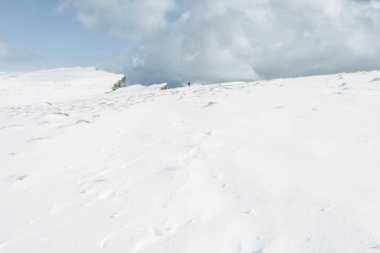 yüksek karlı Dağı'nda erkek siluet. Latrabjarg, İzlanda
