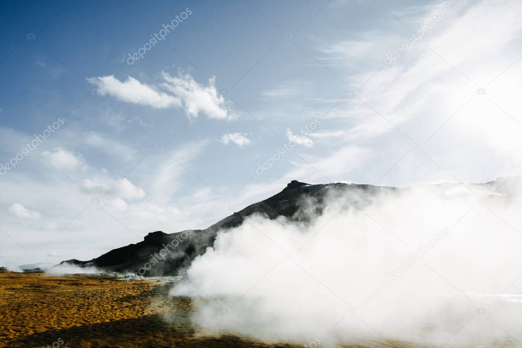 HVERIR, ICELAND - May 3, 2018: Hverir geothermal area