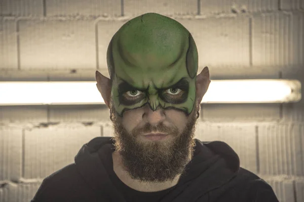 Duende Maquillaje. Retrato de un duende con barba. Portr. — Foto de Stock