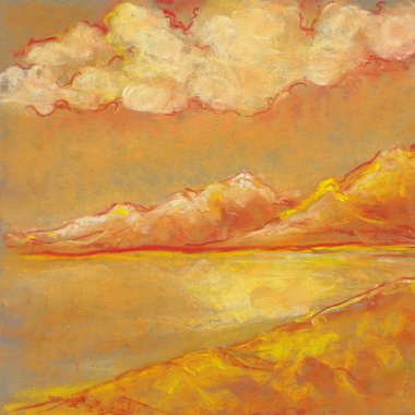 Kum tepeleri ve gölü olan turuncu sıcak gün batımı manzarası