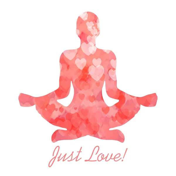 Just Love Red Yoga Lotus Pose Hearts Valentine Day Greeting — 스톡 사진