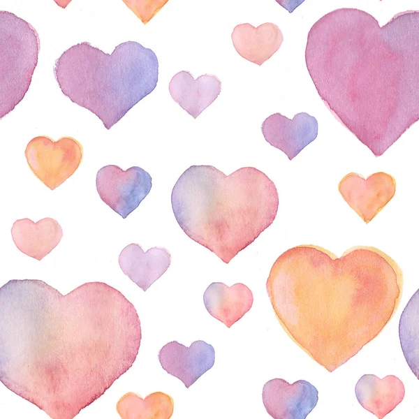 Watercolor Seamless Pattern Valentine Day Hearts White Background — 스톡 사진