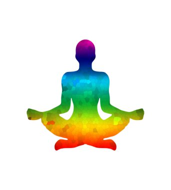 Illustration of a man in yoga meditation with a rainbow inside