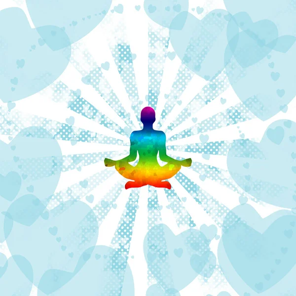 Pop Art Illustration Mand Yoga Meditation Med Regnbue Inde Baggrund - Stock-foto