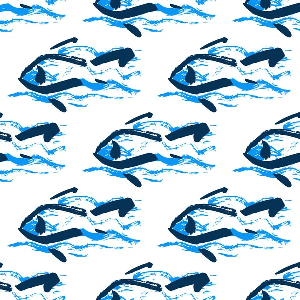 Vzor bezešvé ryby, ručně kreslenou — Stockový vektor