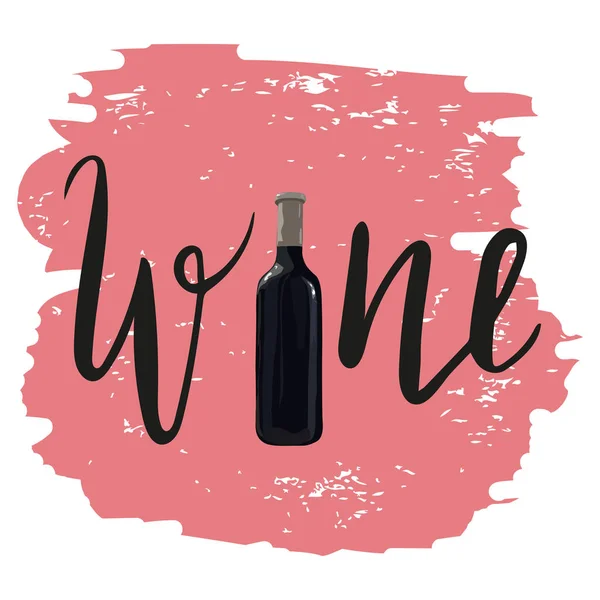 Flasche Rotwein mit handgezeichneten Schriftzügen — Stockvektor
