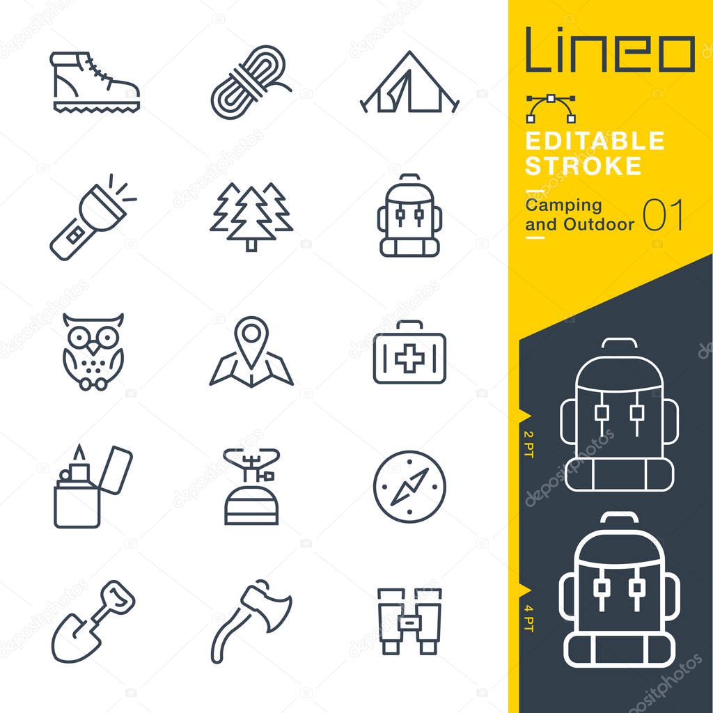 Lineo Editable Stroke - Camping and Outdoor outline icons
