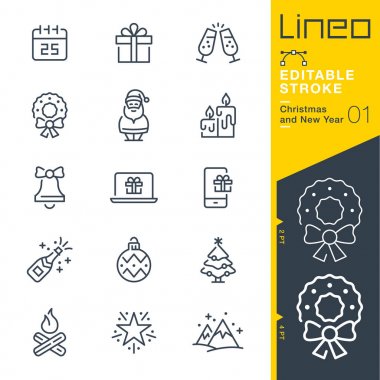Lineo düzenlenebilir kontur - Noel ve yeni yıl satır simgeler