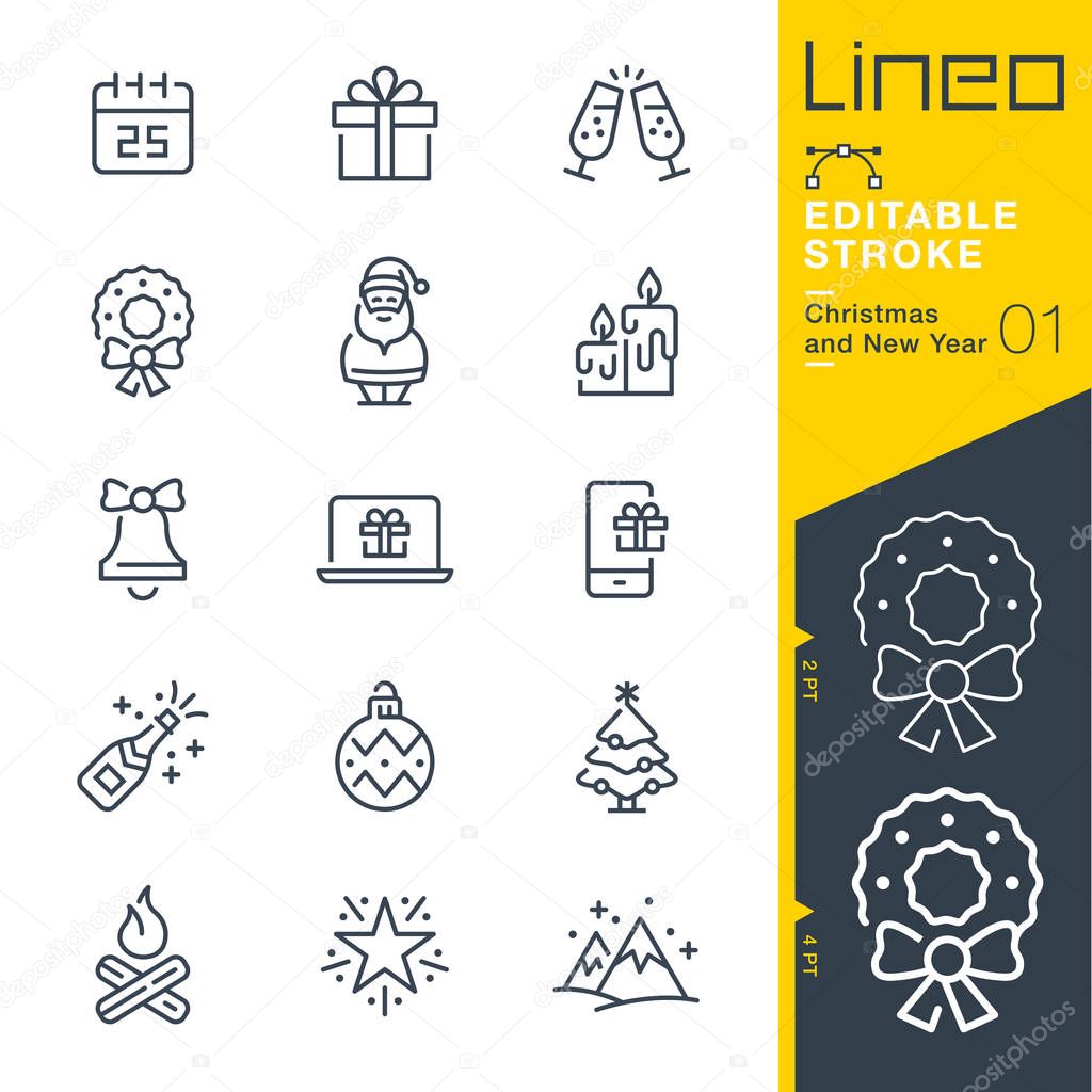 Lineo Editable Stroke - Christmas and New Year line icons