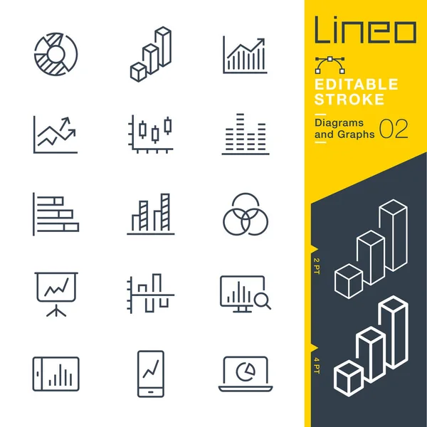 Lineo Editable Stroke Diagrammi Grafici Icone Linea — Vettoriale Stock