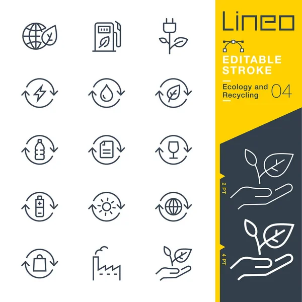 Lineo Szerkeszthető Stroke Ökológia Újrahasznosítás Vonal Ikonok — Stock Vector
