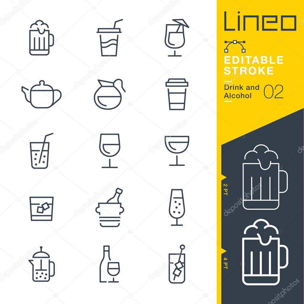 Lineo Editable Stroke - Drink and Alcohol line icons