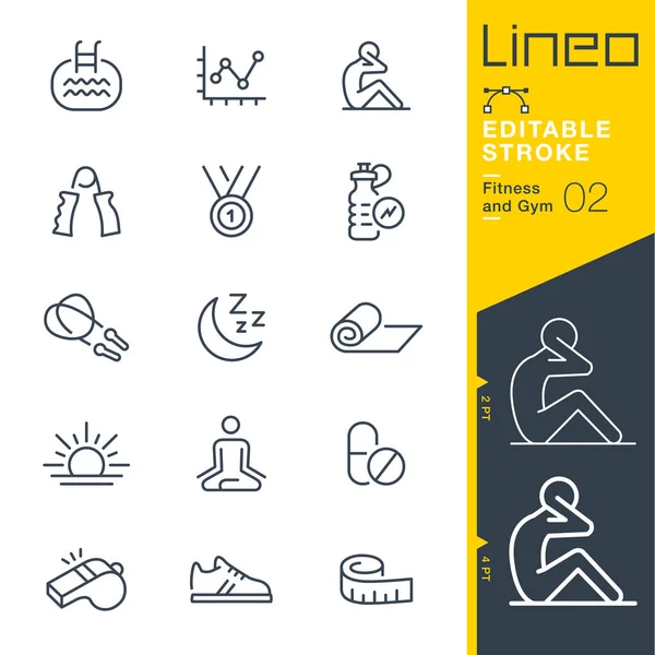 Lineo Editable Stroke Fitness Gym Iconos Línea — Archivo Imágenes Vectoriales