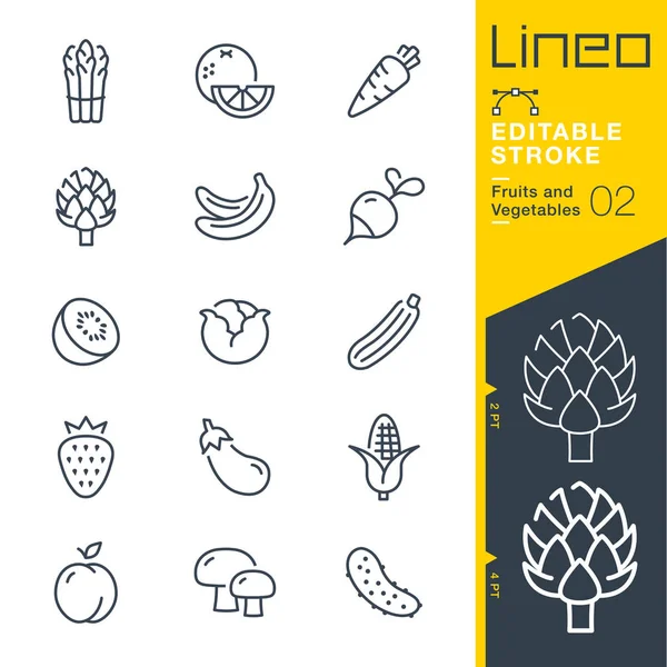 Lineo Editable Stroke Iconos Línea Frutas Verduras — Vector de stock