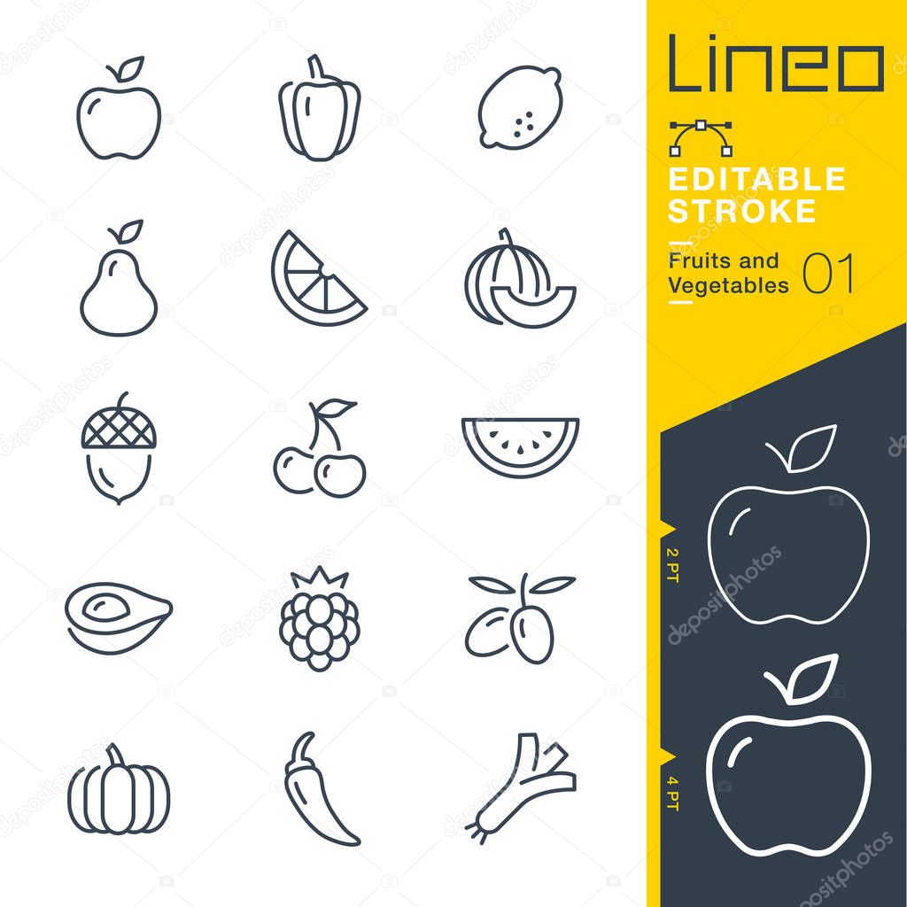 Lineo Editable Stroke - Fruits and Vegetables line icons