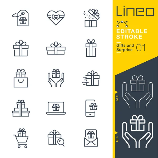 Lineo Editable Stroke Regalos Iconos Línea Sorpresa — Vector de stock