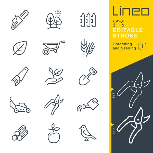 Lineo Editable Stroke Iconos Línea Jardinería Siembra — Vector de stock