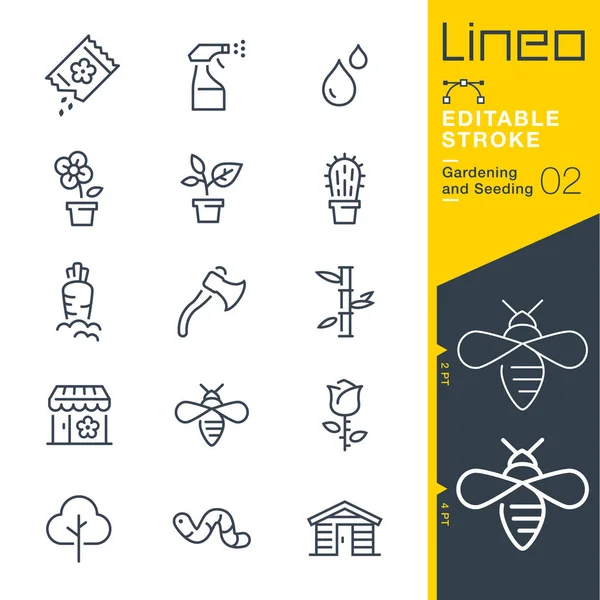 Lineo Editable Stroke Gardening Seeding Line Icons — Stock Vector