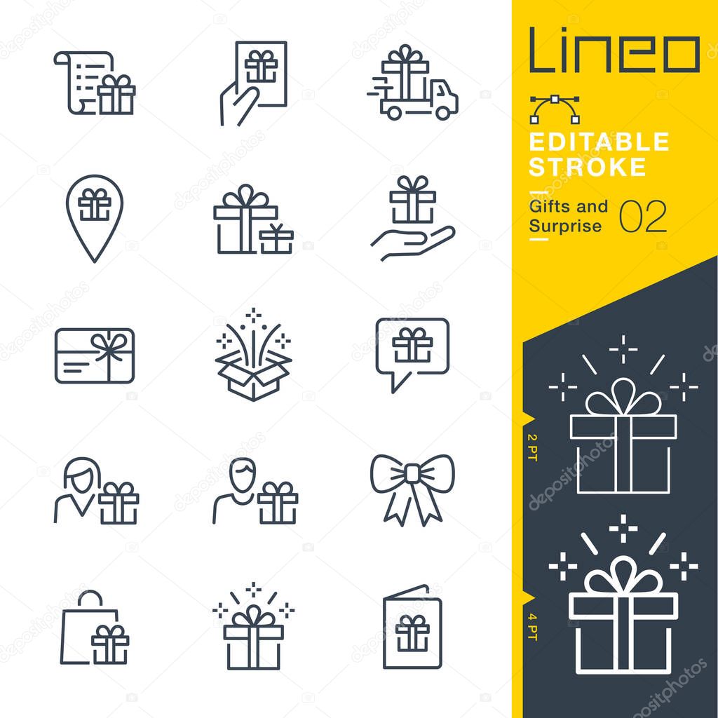 Lineo Editable Stroke - Gifts and Surprise line icons