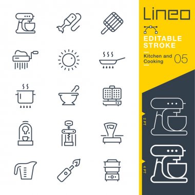 Lineo düzenlenebilir kontur - mutfak ve yemek satırı simgeler