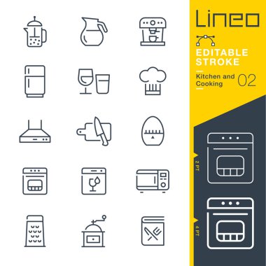 Lineo düzenlenebilir kontur - mutfak ve yemek satırı simgeler